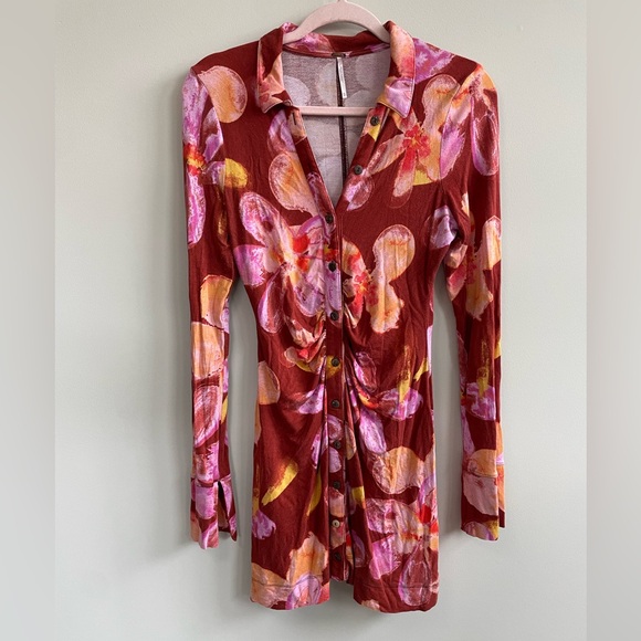 Free People Shayla Floral Button-Up Long-Sleeve Mini Dress - Picture 2 of 10